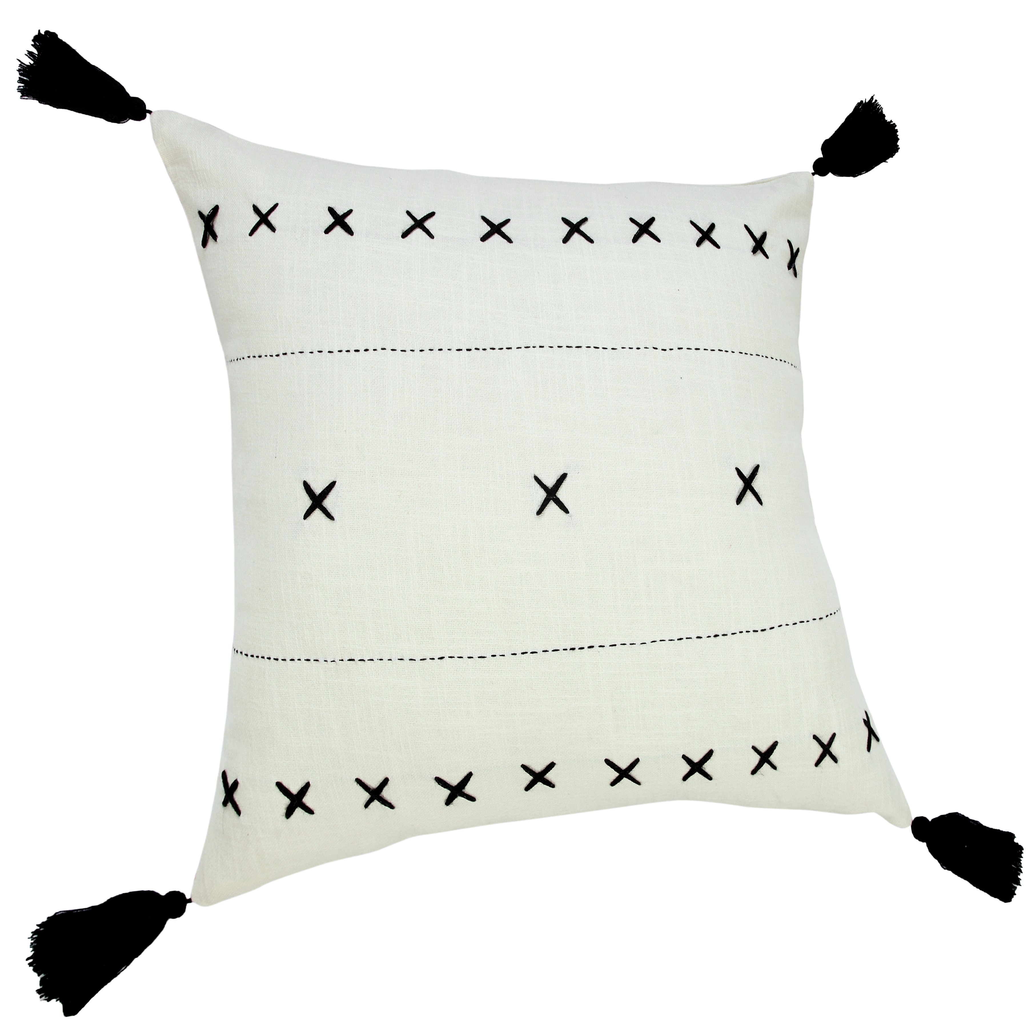Ox Bay 20" x 20" Hand-Woven White/ Black Geometric Organic Cotton Pillow Cover