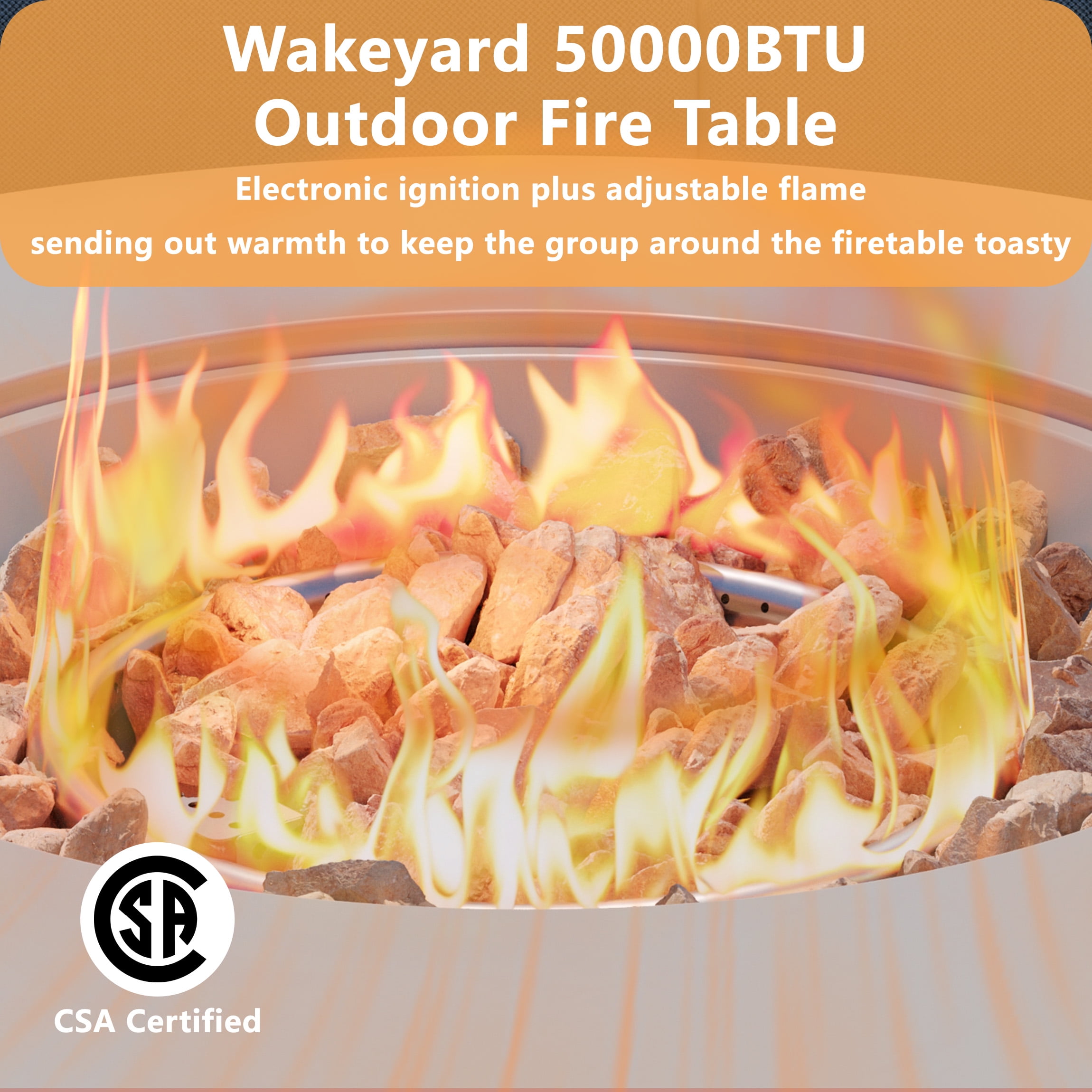 Wakeyard 32.5 inch Round Propane Fire Pit Table, 50000 BTU, Includes Lava Rock,Gray