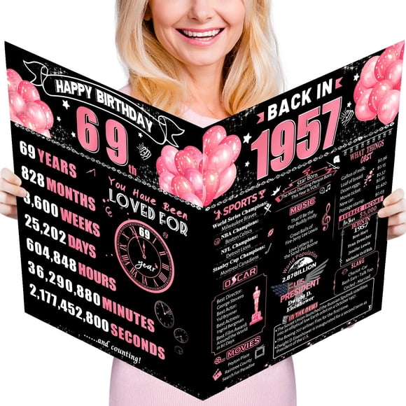 Tarjeta de cumpleaños Jumbo FOBELEC número 69 con sobre negro y rosa retro
