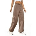 thumbnail image 3 of Cargo Joggers for Women Baggy Fleece Wide Leg Sweatpants Elastic High Waisted Fall Casual Hiking Pants Khaki XL, 3 of 7
