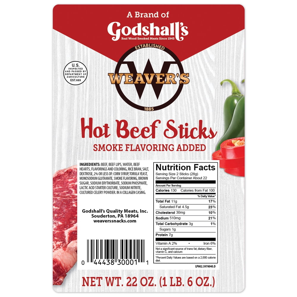 Weaver’s Hot Beef Sticks (44 hot and spicy 7" beef sticks per 22oz bag)