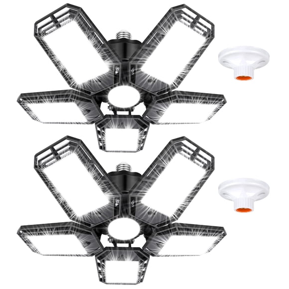 Lumières DEL de Garage, Lot de 2, Luminaire de Plafond DEL pour Atelier 160 W 16000 Lm 6500 K, Lumière DEL à Visser avec 5+1 Panneaux Déformables, Éclairage DEL Lumineux pour