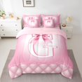thumbnail image 2 of jejeloiu Initial Letter G Bedding Comforter Set 7pcs,Chic Bow Knot Queen Bedding Sets,Pink Sequin Print Queen Sheet Sets For Girl,Breathable Bedroom Decoration Reversible, 2 of 8