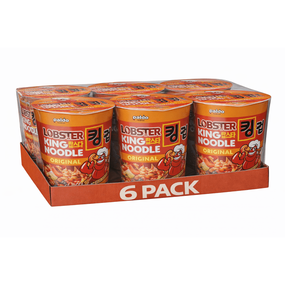 Paldo King Lobster Noodle Original Flavor, 6 Bowl Pack, 3.88 oz Each, Korean Instant Noodle Soup