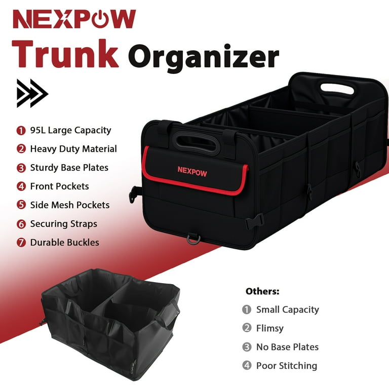 NEXPOW Car Trunk Organizer, 95L Collapsible Storage, Multi