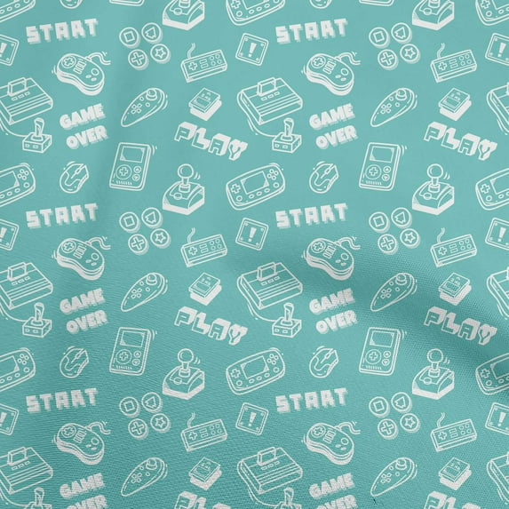 oneOone Viscose Jersey Aqua Blue Fabric Game Video Game Doodle Sewing Craft Projects Fabric Prints By Yard 60 Inch Wide