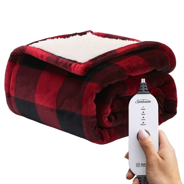 Sunbeam Northern Luxe Sherpa Heated Throw 50” x 60” (Red) Walmart.ca