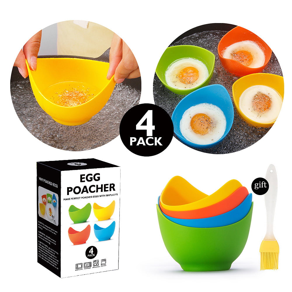 4pcs/set Silicone Egg Poacher Non-Stick Poached Eggs Cups Kitchen Cookware Tools 