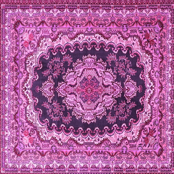 Ahgly Company Indoor Square Medallion Pink Traditional Area Rugs, 7' Square