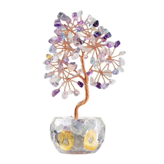 Fengs Shui Crystal Gemstones Potted Tree, Crystal Money Tree, Attract Wealth and Positive Energy for Home Office