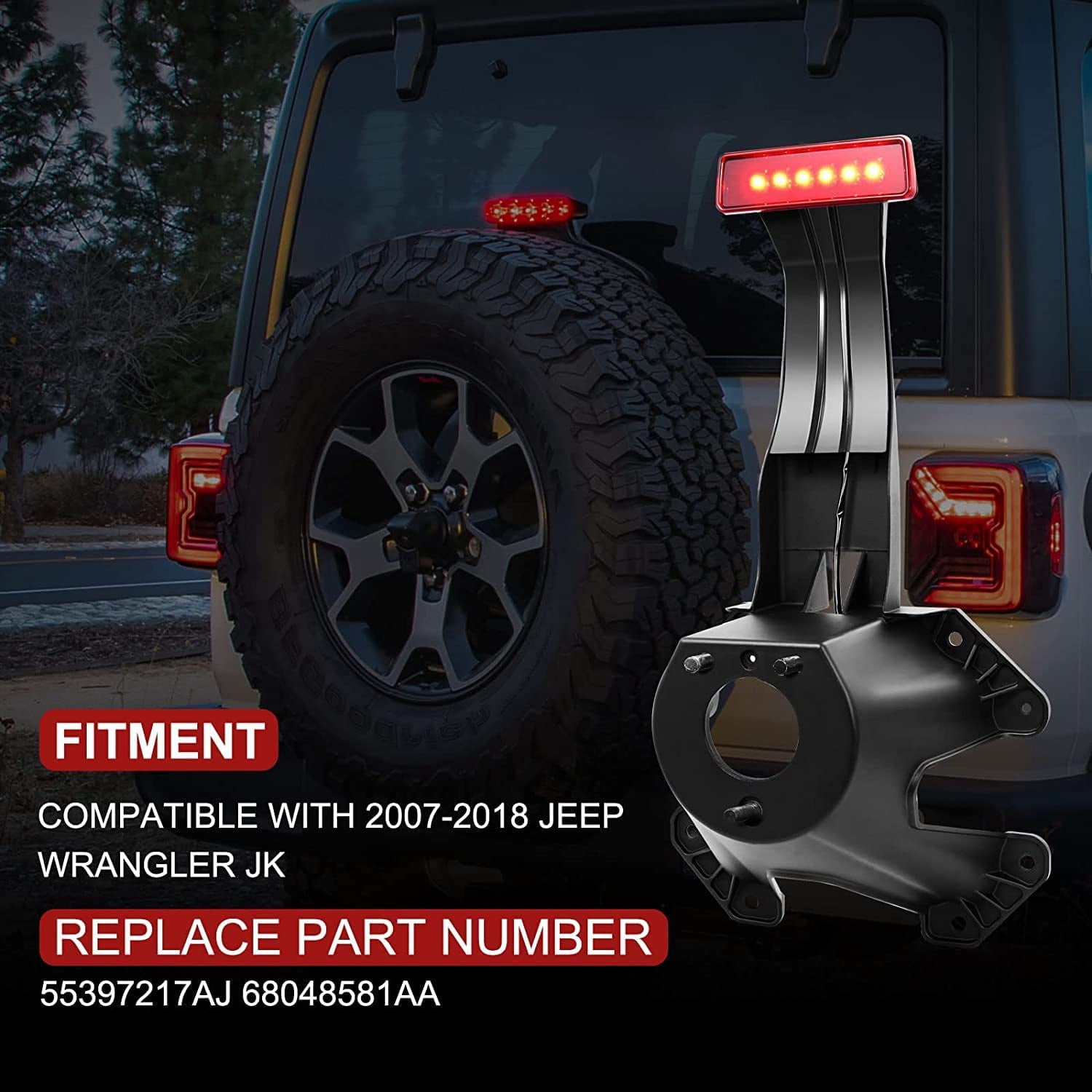 Spare Tire Holder Mounting Bracket Tire Carrier for Jeep Wrangler JK 07-18 With 3rd Third Brake Light Accessories Aluminum Alloy Tire Carrier Bracket