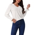 thumbnail image 4 of INSPIRE CHIC Blusas de manga larga con cuello en V y puños fruncidos para mujeres, estilo casual para otoño e invierno, 4 of 5