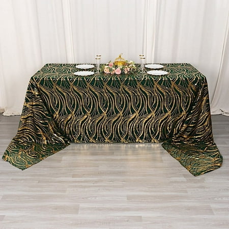 

BalsaCircle 90x156 in Hunter Green Gold Wavy Sequined Mesh Rectangle Tablecloth Party Events Home Decorations
