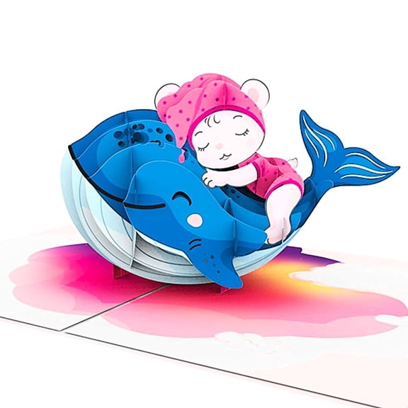 Baby on Dolphin 3D Pop Up CARD for Birthday Card, Baby Shower, Birthday, Love, Friendship, Handmade Kid Card
