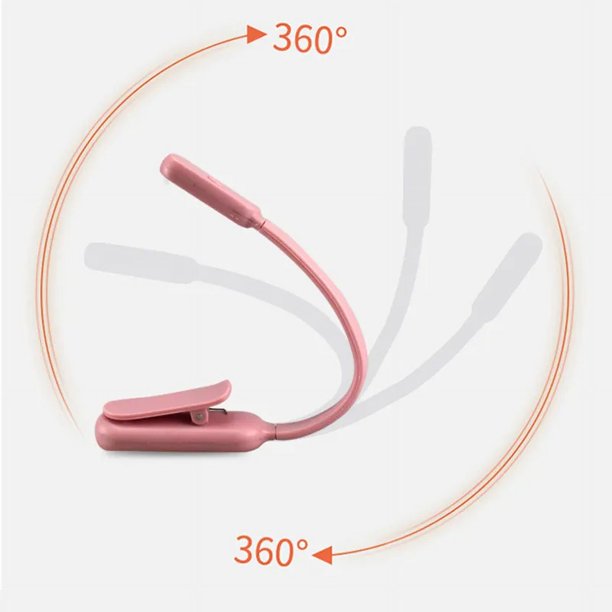 Luz de libro recargable, luz cálida de 20 lúmenes para el cuidado de los ojos, 3 niveles de brillo, duración de la batería de 45 horas, duradera, flexible (rosa)