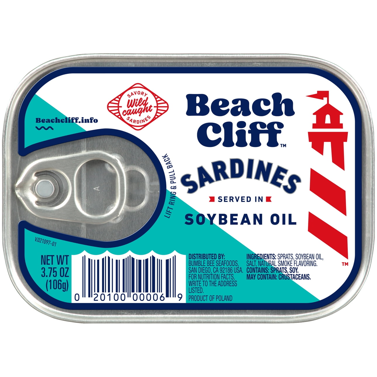 Beach Cliff Sardines in Soybean Oil, 3.75 oz Can, Shelf Stable Canned Wild Caught Sardine, High in Protein