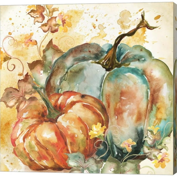 Great Art Now Watercolor Harvest Teal and Orange Pumpkins II by Tre Sorelle Studios, Canvas Wall Art, 12W x 12H