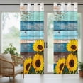 thumbnail image 5 of Outdoor Curtains for Patio Waterproof, Spring Sunflowers Outdoor Privacy Panels Grommet, Yellow Floral Turquoise Farmhouse Wood Grain Blackout Outside Curtains for Porch/Cabana 54"x108", 1 Panel, 5 of 8