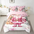 thumbnail image 3 of Manfei Girly Pink Santa Claus 7-Piece Twin Bedding Sets, Watercolor Cartoon Bedding Comforter Set, Kawaii Christmas Theme Reversible Sheet Sets, Luxury Bedroom Decor, 3 of 8