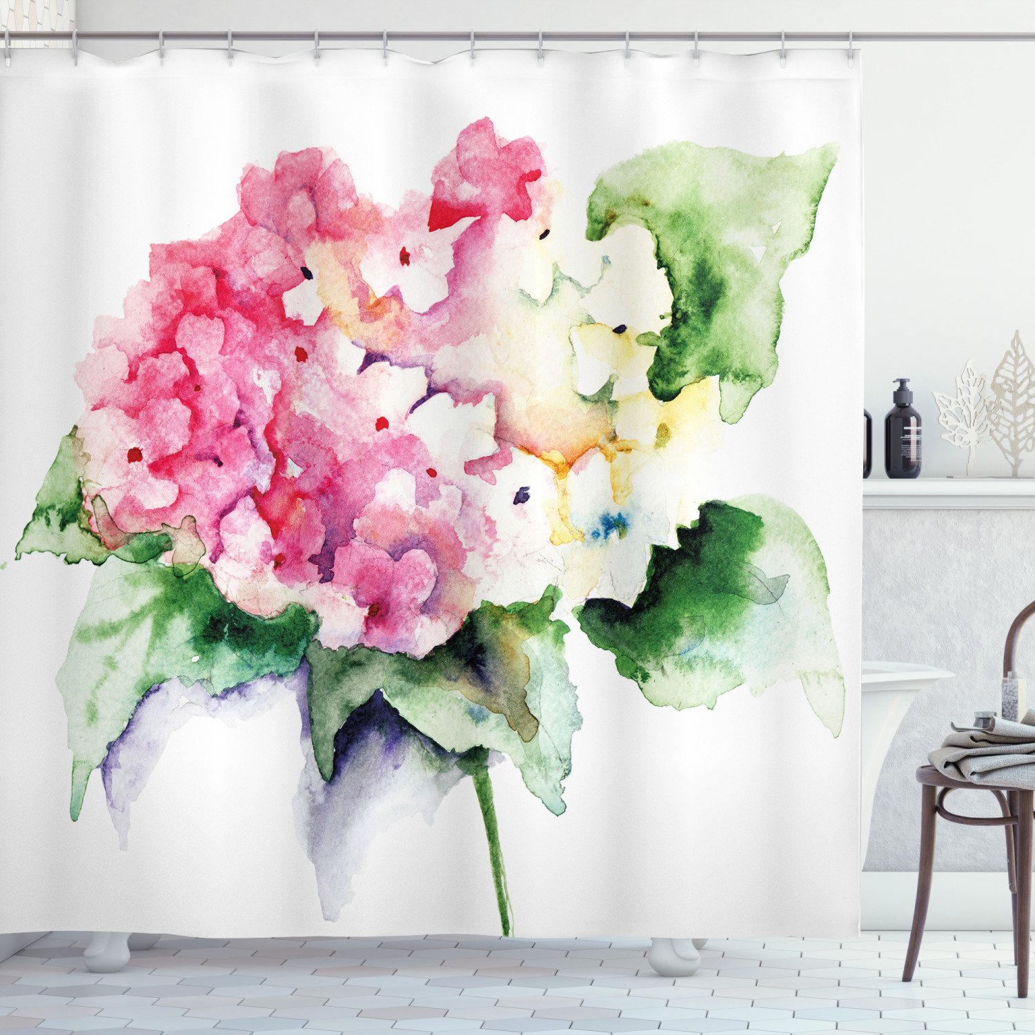 Ambesonne Floral Shower Curtain, Hydrangea Flower Bouquet, 69"Wx75"L
