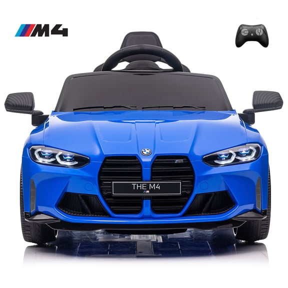 12V Electric Car for Kids, Officially Licensed BMW M4 Ride On Car with Remote Control, 3 Speeds, LED Lights, Battery Powered Cars for Kids, Ride On Toys for Boys & Girls, Blue