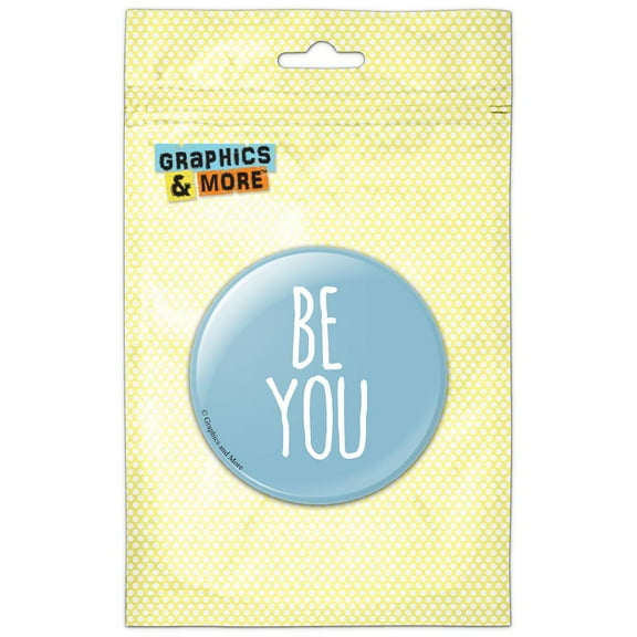 Be You Positive Happy Script on Light Blue Pinback Button Pin Badge