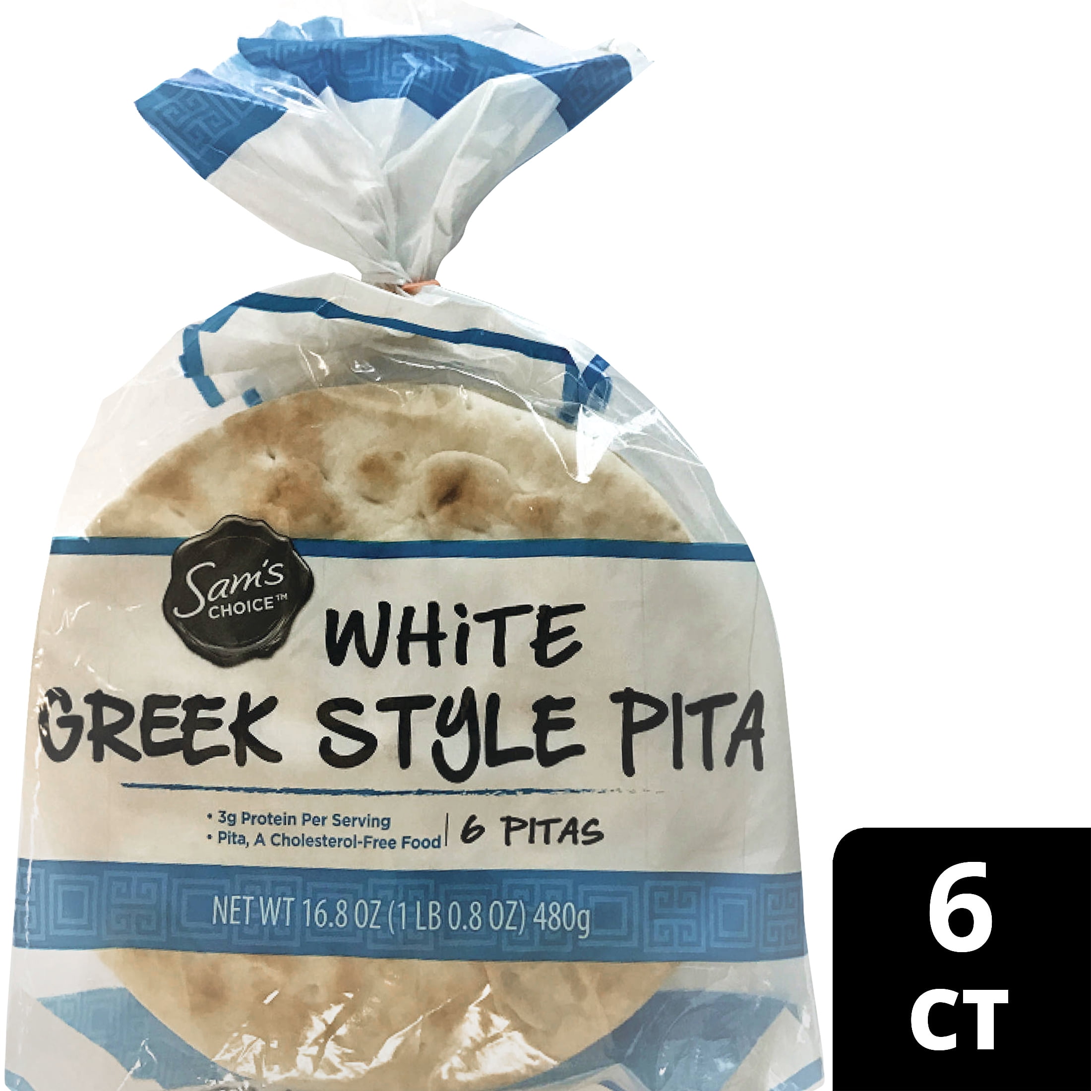 Sam's Choice White Greek Style Pita, 16.8 oz, 6 Count