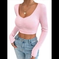 thumbnail image 1 of Top Corto de Larga para Mujer, Estilo Plisado, con Cuello en Forma de Corazón y Fruncido, Estilo Y2K. Rosa L, 1 of 10
