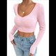 thumbnail image 1 of Top Corto de Larga para Mujer, Estilo Plisado, con Cuello en Forma de Corazón y Fruncido, Estilo Y2K. Rosa L, 1 of 10