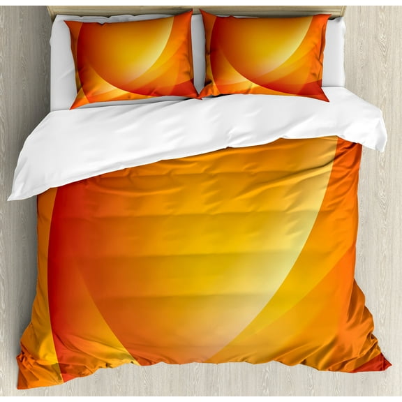Ambesonne Orange Duvet Cover Set, Colorful Twist Lines, Calking, Dark Orange and Yellow