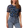 thumbnail image 4 of INSPIRAR CHIC Blusas de Chifón para Mujeres con Mangas Cortas y Volantes, Floral, para Trabajo, Oficina, Talla XS, Azul Oscuro, 4 of 6