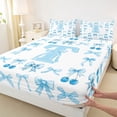thumbnail image 4 of Castle Fairy Blue Cherry Bow Letter T Full Size Sheets 4-Piece for Girls,Fruit Bowknot Bed Sheets, 4 of 6