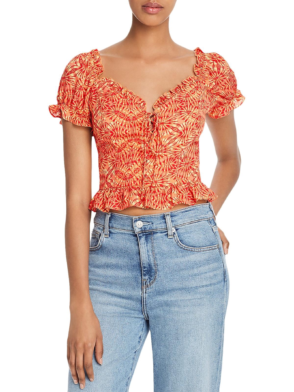 Aqua Kaleidoscope Smocked Lace Up Crop Top - Walmart.com