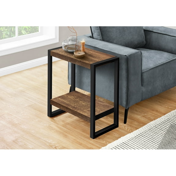 Xukmct Rectangle Wood Tabletop Side Table with Metal Legs, 2 Tiers End Table for Living Room, Bedroom, Brown