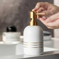 thumbnail image 2 of Elegant Cylinder-Shaped Soap Dispenser, Matte Ceramic Bottle Designed with Simple Golden Lines(Black), 2 of 11