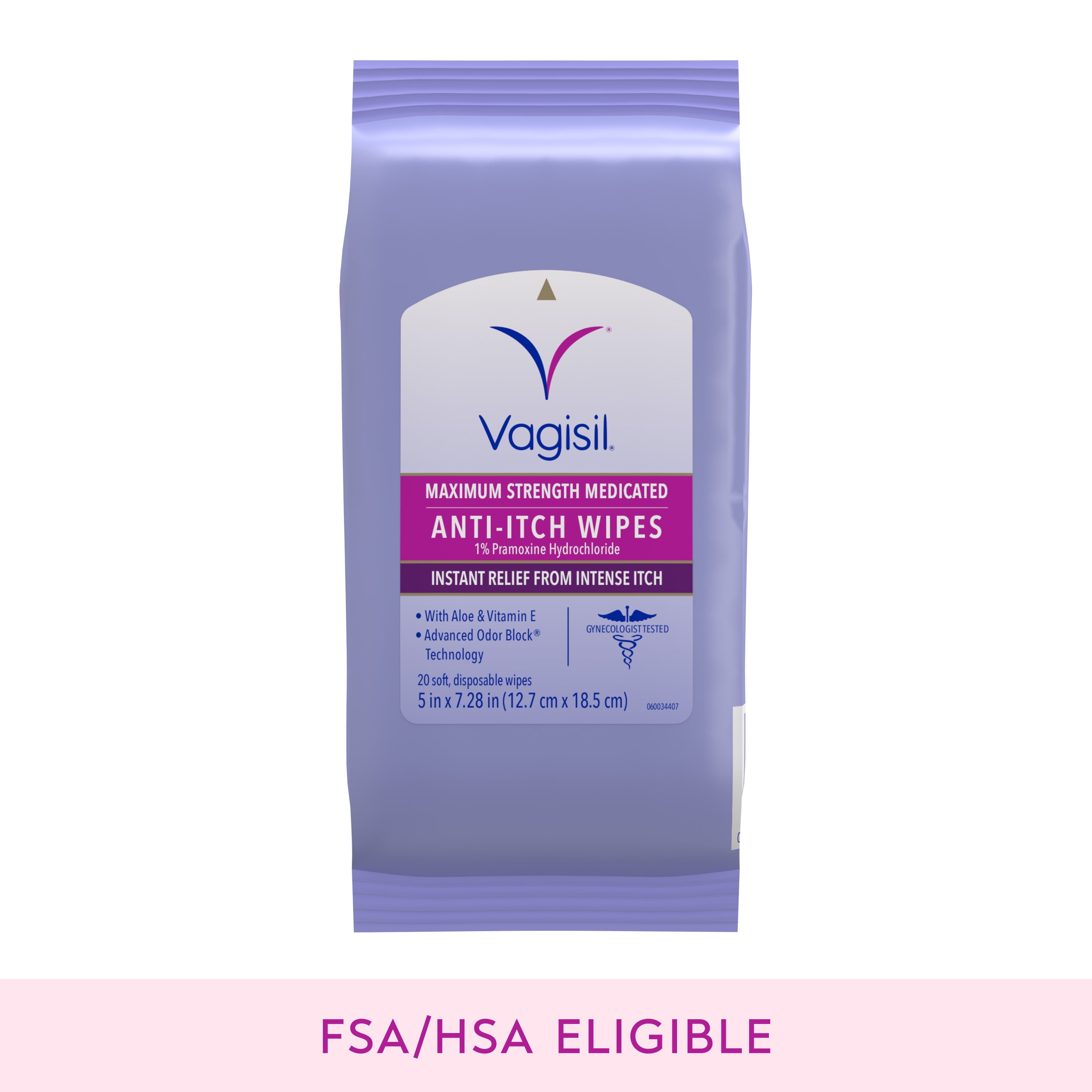 (2 pack) Vagisil Anti-Itch Medicated Feminine Vaginal Wipes, Maximum Strength for Instant Relief, 20 Count, 3 Pack