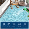 thumbnail image 6 of HIWEAVER 9' x 18' Light Blue Outdoor Rug PP Plastic Straw Woven Waterproof Patio Rug with Border Portable Outside Carpet for Balcony Deck Picnic Garden Decor, 6 of 7