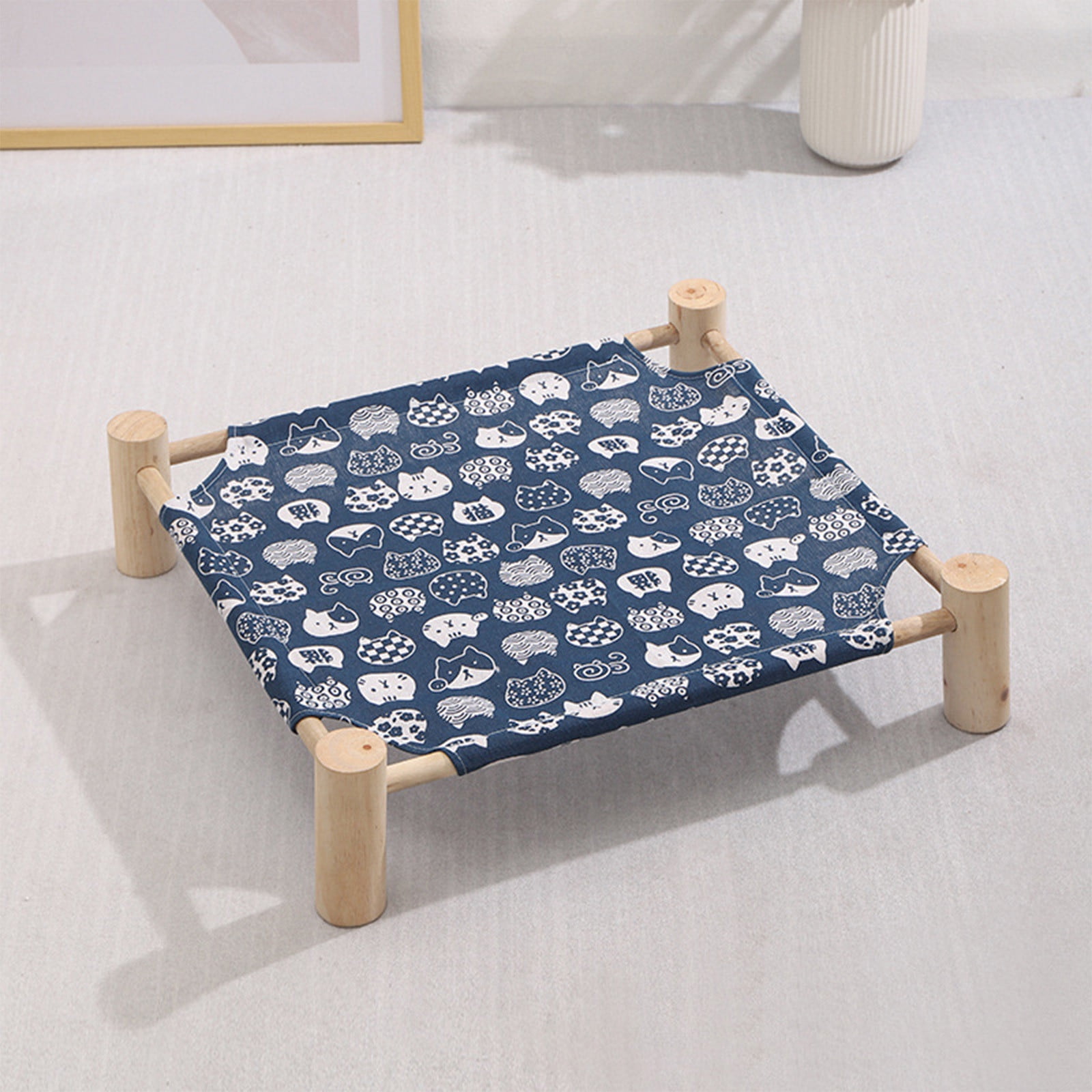 Summercome Cat/Dog Bed Hammock Cat Bed, Wooden Dog Elevated Indoor Outdoor Beds, Raised Cat Cots Furniture Pet Bed Puppy Bed Portable Breathable Mesh Cat Beds for Small Animals
