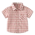 thumbnail image 2 of FINALGANG Toddler Boys Kids Lapel Collar Short Sleeve utton Front Plaid Check Print Bust Pocket Regular Fit Casual Woven Shirt For Daily Wear Czoy Top Watermelon Red 10-11 Years, 2 of 5