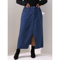 thumbnail image 2 of DARING DIVA Women's Plus Denim Maxi Skirt with Frayed Raw Hem 3X Dark Blue, 2 of 6