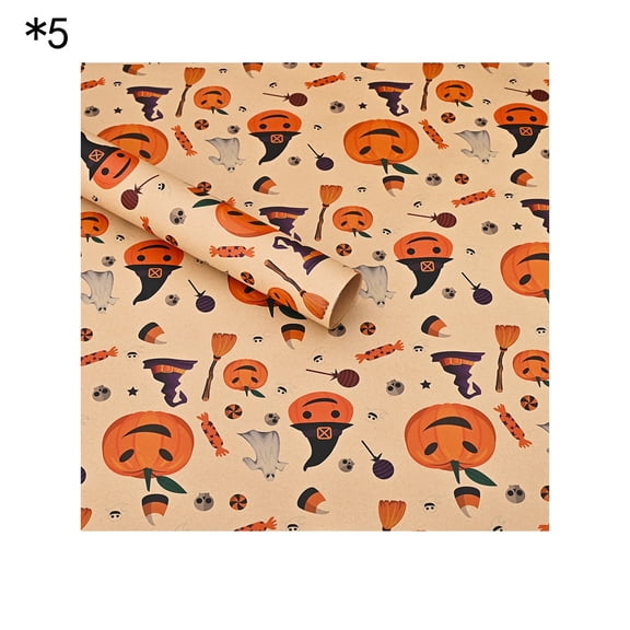 Halloween Wrapping Paper - 5 Sheets Folded Gift Wrapping Paper - Pumpkin Ghost Bat and Witch Hat Designs for Party Decor Diy Art Crafts - 29"×19.7" B