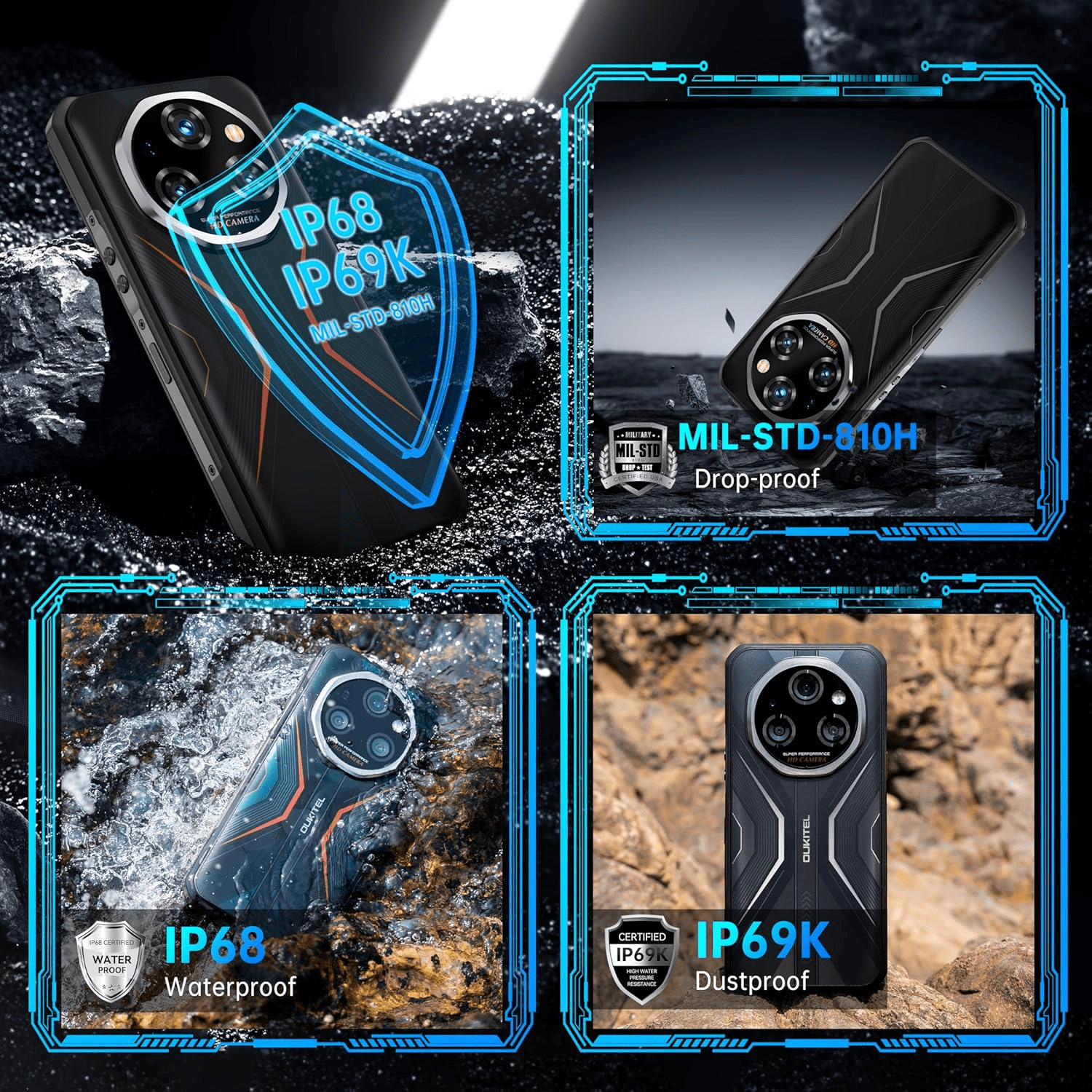 OUKITEL WP55 5G Rugged Smartphone - 36GB+256GB/2TB Android 15 Rugged Phone, 11000mAh Battery,6.6" FHD+ 120hz Dimensity 7025,108MP+32MP IP68/IP69K Waterproof Cell Phone 5G Dual SIM NFC/OTG/T-Mobile