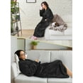 thumbnail image 5 of Women's Waffle Textured Satin Trim Fleece Robe (Black, S/M (US 6-10)), 5 of 8