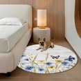 thumbnail image 3 of Round Area Rug 5ft,Country Flowers Butterflies Washable Carpet Non-Slip Runner Accent Rugs Indoor Floor Mat for Bedroom Living Room Decor,Yellow Blue Floral on Wood, 3 of 9
