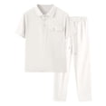 thumbnail image 4 of Gamivast Men's Casual Set Short Sleeve Button Neck Top and Pants with Pocket Detail Outfit for Summer Daily Work Golf Travel Lounge Walking Suit, 4 of 5