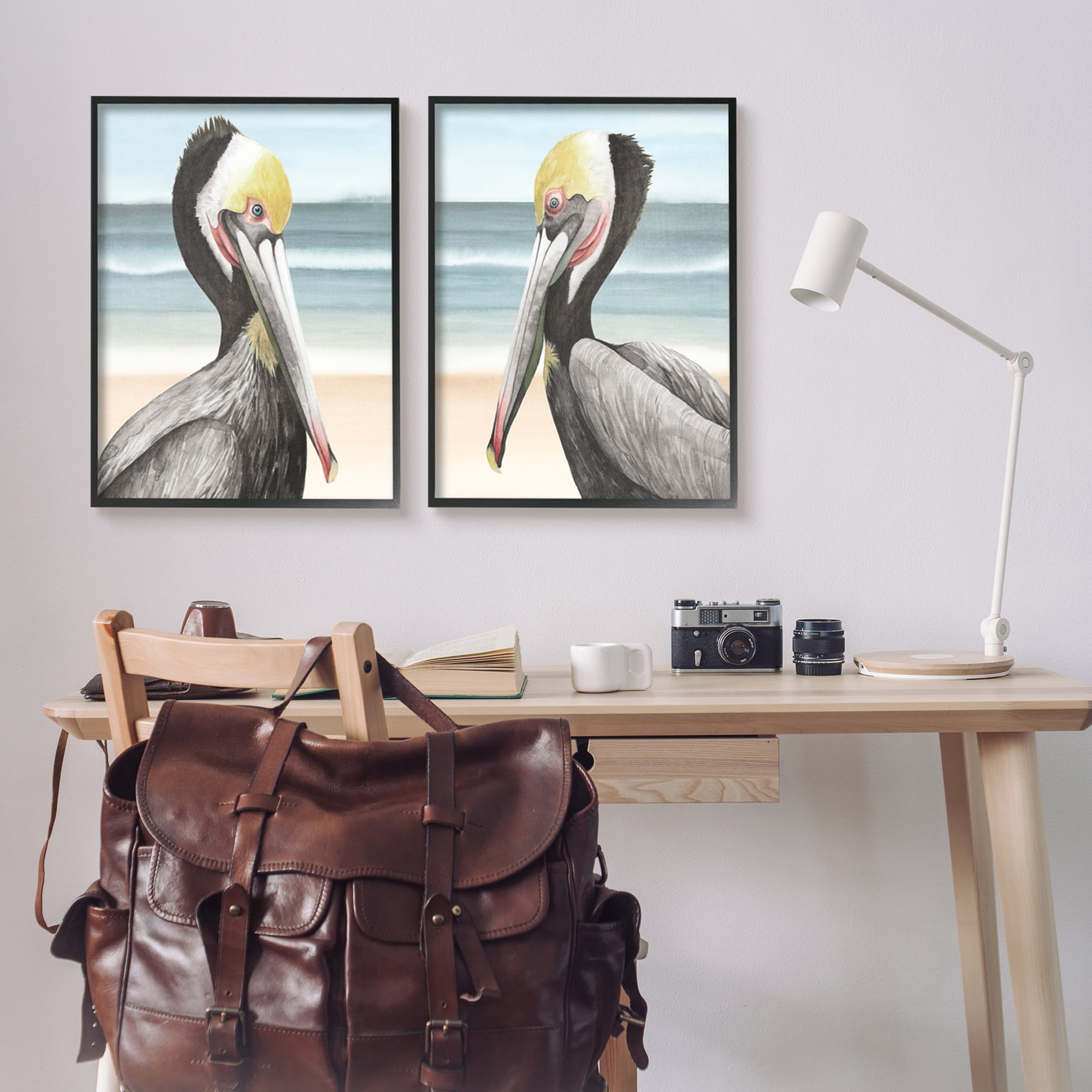 Stupell Industries Pelicans on Beach Animals & Insects Painting Black Framed Art Print Wall Art, 24 x 30