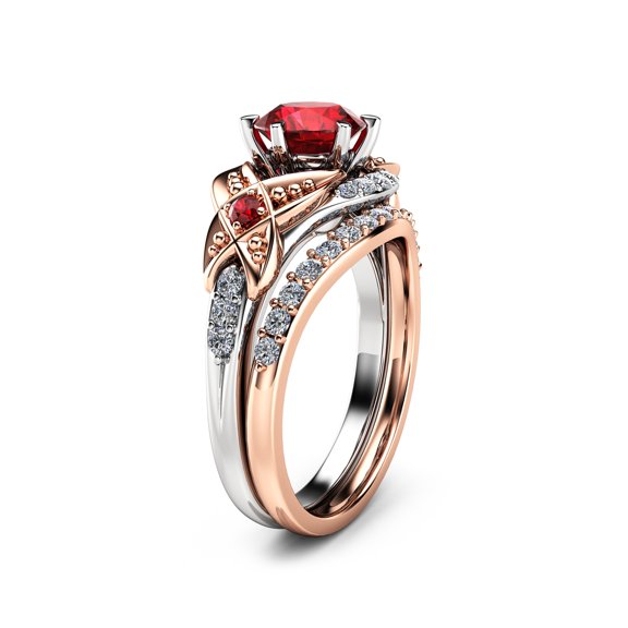 Wedding Ruby Engagement Ring Set