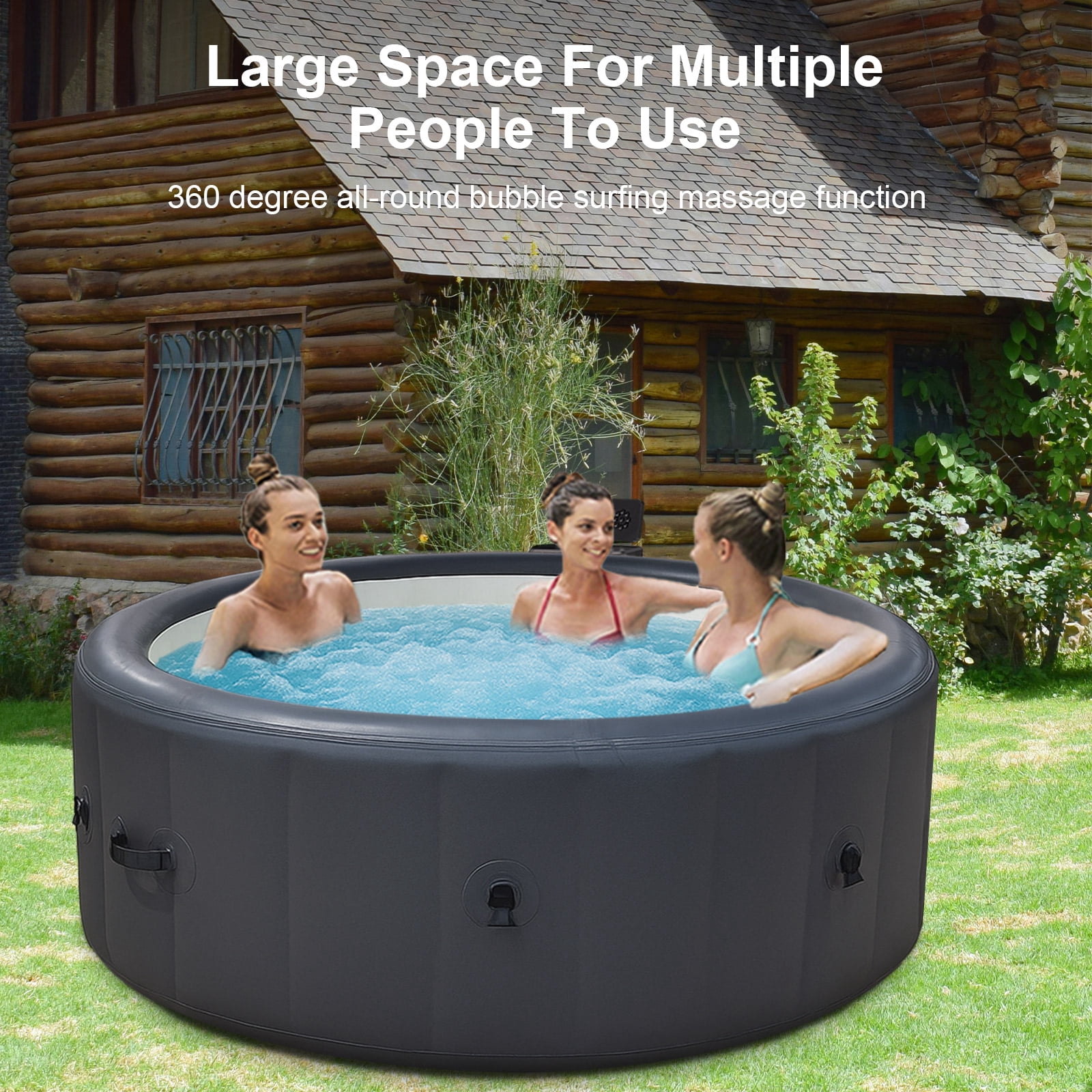 196*71cm Hot Tub, Swimming Pool With Heating, Bubble Massage, Ambient Lighting, Filtration, And One Click Inflation. Home Inflatable Massage Bathtub, Grey