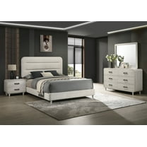Contemporary 4pc Queen Size Upholstered Bed Wooden Bedroom Set White