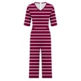 thumbnail image 5 of Edvintorg Striped Jumpsuits for Women Casual Short Sleeve V Neck Back Zipper Wide Leg Jumpsuit with Pocket Summer Beach Vacation Clothes for Women, 5 of 5